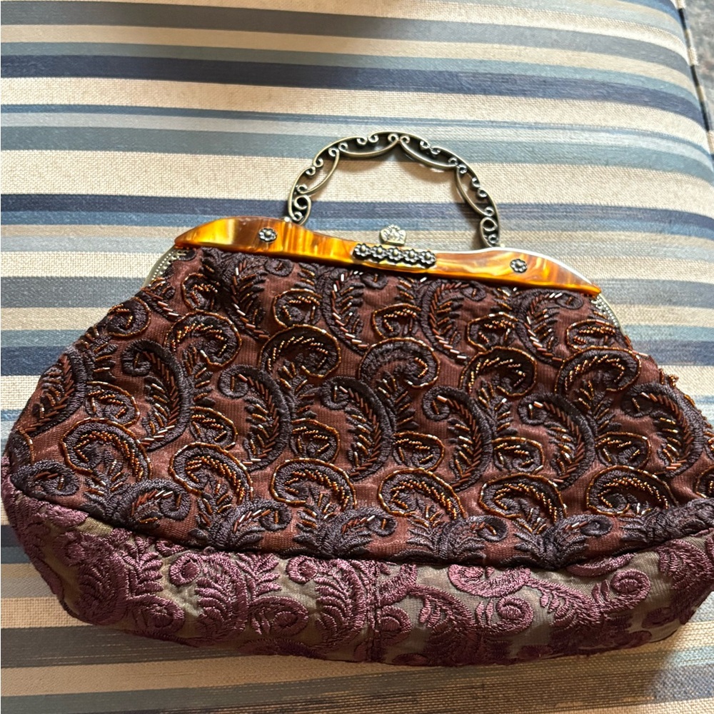 Elegant Brown Embroidered Handbag